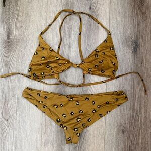 RVCA Leopard Print Bikini - Mustard and Black